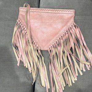 Cleobella pink metallic leather clutch